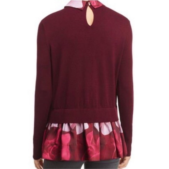 Ted Baker Brianca Porcelain Rose Layered Look Sweater Purple Peplum Sz 4 - Picture 2 of 13